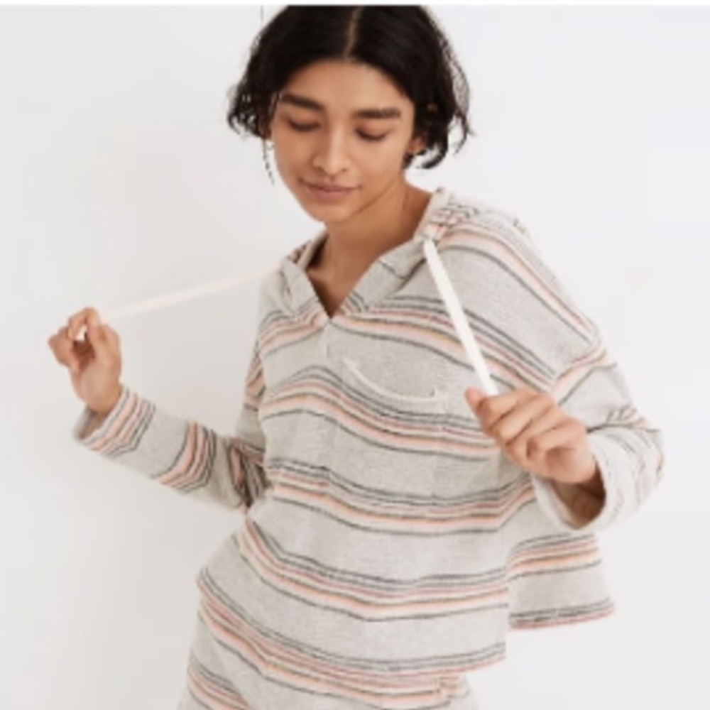 Madewell MWL Popover Hoodie Sweatshirt in Sorrento Stripe Size Medium